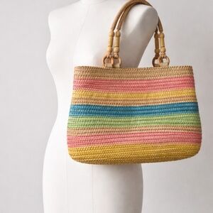 croft & barrow Pink, Yellow, Green and Blue Striped Straw Tote